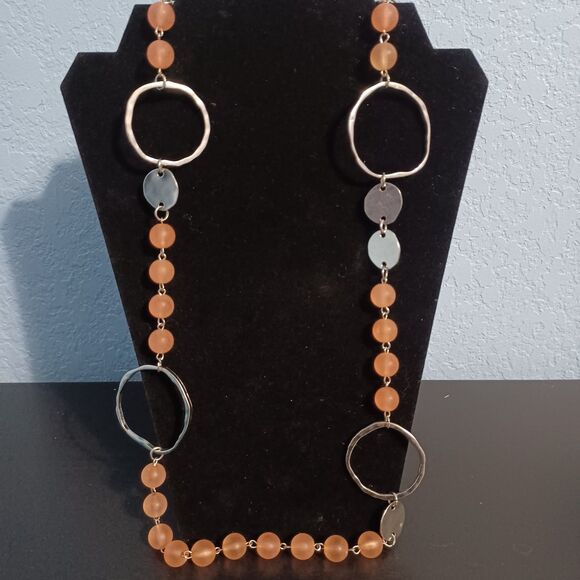 PAPARAZZI Coral Sea Glass Wanderer Statement Necklace, 40" - Picture 1 of 3